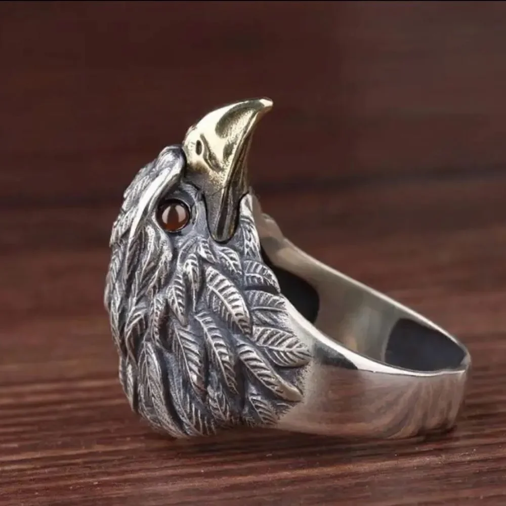 MENS CARVED EAGLE HEAD RING‎